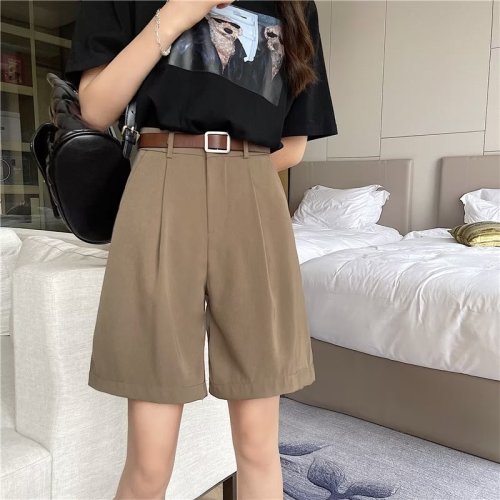 Real shot of suit A-line shorts summer thin wide-leg workwear five-point pants large size fat mm high-waisted loose medium pants