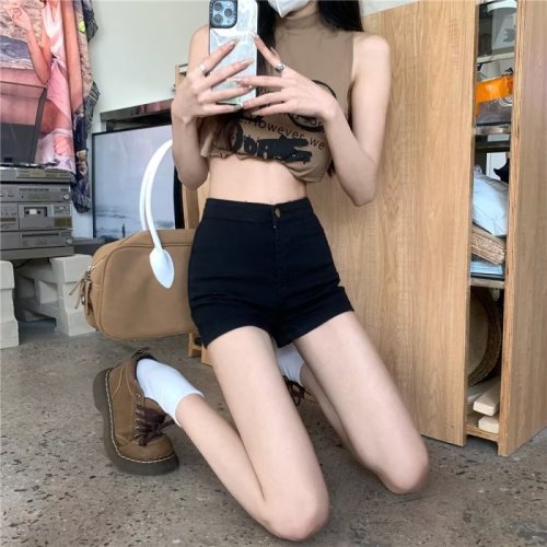 Real shot of denim shorts for women, high-waisted, slim, sexy and hip-hugging, tight-fitting spring and summer hot pants for hot girls WF78