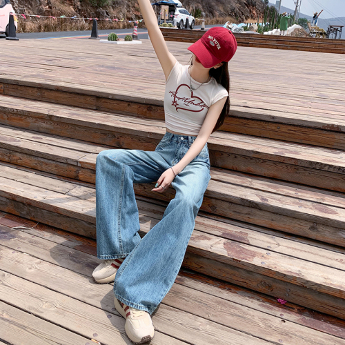 Real shot ~ 2024 spring and summer new American style retro washed loose straight jeans for women, versatile drapey wide-leg pants