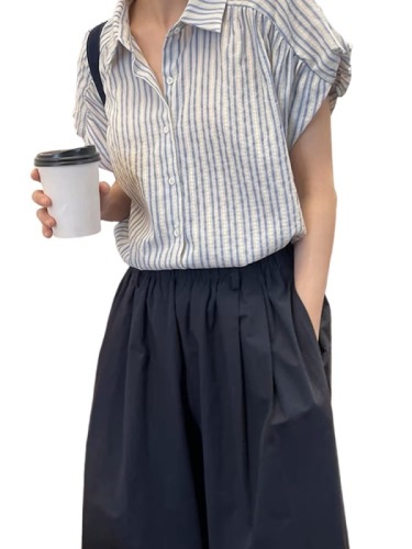法式独特别致小上衣短袖条纹衬衫设计感小众女夏季防晒衫外套2024
