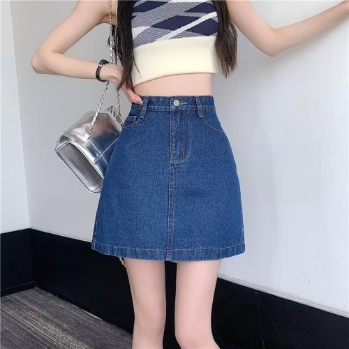 Real shot of temperament Harajuku versatile high-waisted A-line skirt literary short skirt ins new simple solid color trendy women's skirt