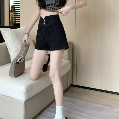 Real shot of large size denim shorts for women summer 2024 new high waist slimming wide leg a line hot pants trendy ins summer WF40