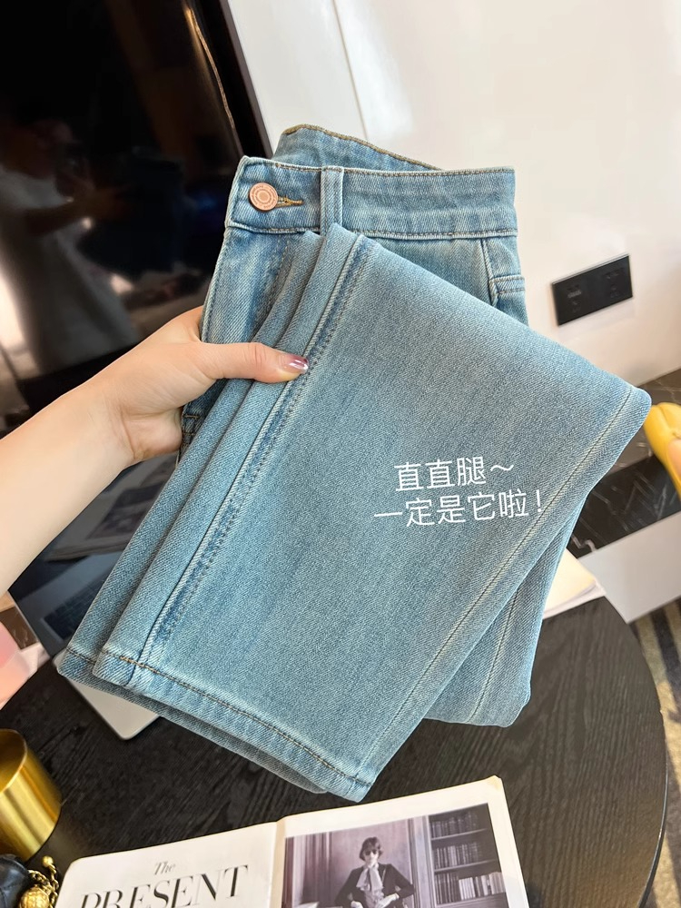 直直腿！四面彈法棍褲女夏季2024新款高腰顯瘦九分直筒牛仔褲