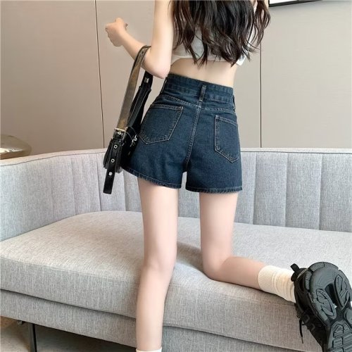 Real shot of high-waist slim denim shorts plus size spring and summer 2024 new wide-leg straight pants for small people WF92