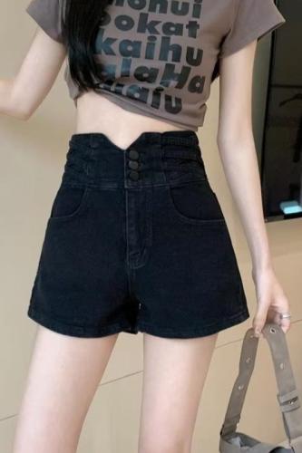 Real shot of large size denim shorts for women summer 2024 new high waist slimming wide leg a line hot pants trendy ins summer WF40