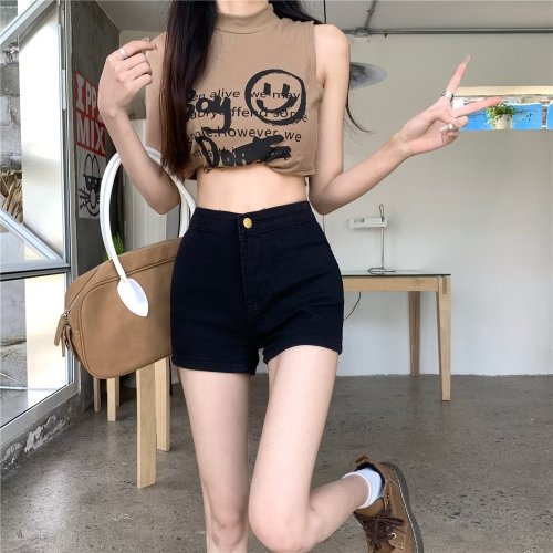 Real shot of denim shorts for women, high-waisted, slim, sexy and hip-hugging, tight-fitting spring and summer hot pants for hot girls WF78