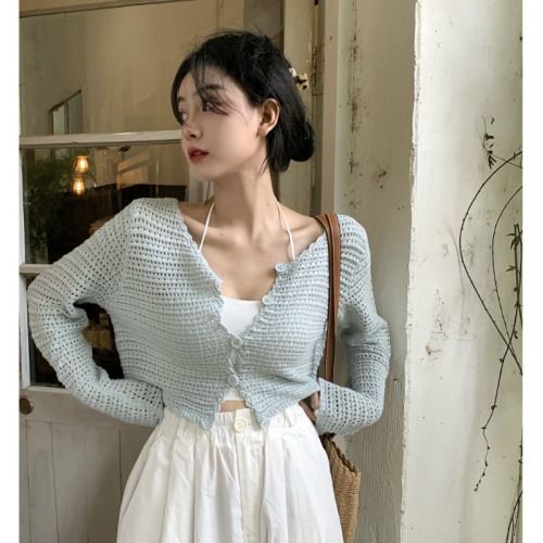 Blouse Hollow Knitwear Thin Sun Protection Cardigan Small Jacket Women's Summer Design Niche Short Outer Top