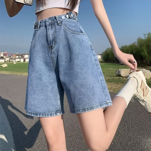 Real shot of high-waisted five-point jeans for women with summer design niche loose straight slim shorts large size medium pants