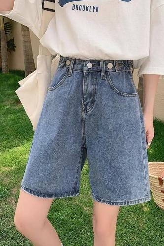 Real shot of plus size fat girl mm summer thin high-waisted denim shorts for hot girls with wide legs A-line shorts trendy