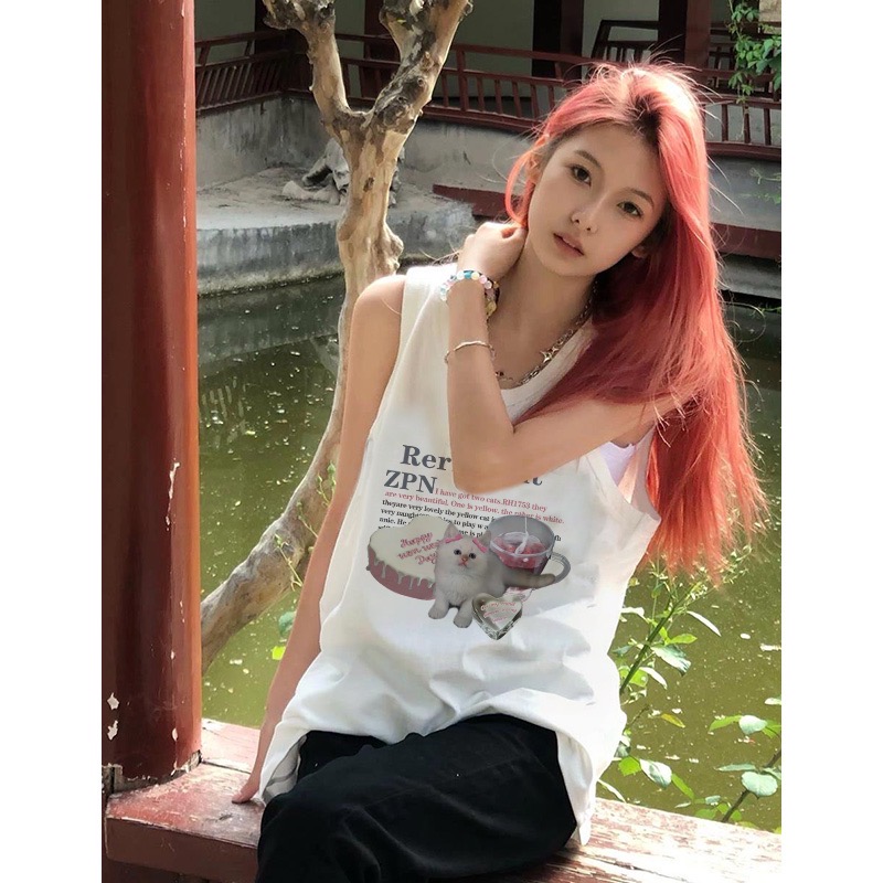 無袖寬鬆休閒背心上衣女士夏季小眾多巴胺甜妹風無袖T恤