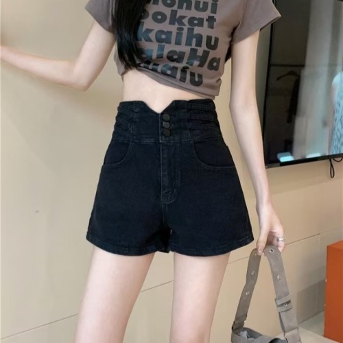 Real shot of large size denim shorts for women summer 2024 new high waist slimming wide leg a line hot pants trendy ins summer WF40