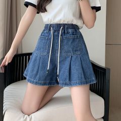 Real shot of summer denim shorts high waist loose foliage women's skirts and pants slim and versatile large size women's clothing 80-200 catties
