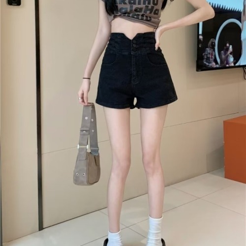 Real shot of large size denim shorts for women summer 2024 new high waist slimming wide leg a line hot pants trendy ins summer WF40