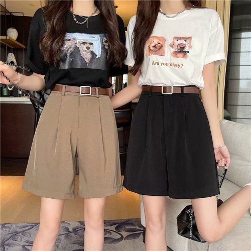 Real shot of suit A-line shorts summer thin wide-leg workwear five-point pants large size fat mm high-waisted loose medium pants