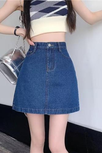 Real shot of temperament Harajuku versatile high-waisted A-line skirt literary short skirt ins new simple solid color trendy women's skirt