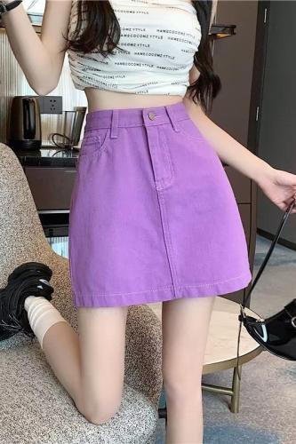 Actual shot of Japanese-style feminine skirt, simple and versatile, trendy high-waisted ins solid color A-line skirt, new literary style