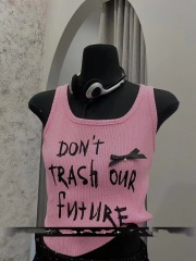 2024 Summer New Korean Style Personality Letter Print Casual Women's Trendy Versatile Sleeveless Backless Top