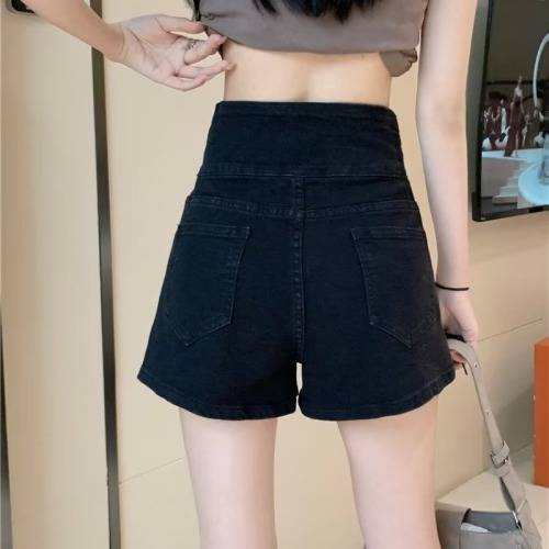 Real shot of large size denim shorts for women summer 2024 new high waist slimming wide leg a line hot pants trendy ins summer WF40