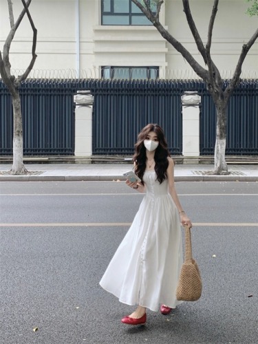 Real shot #White suspender dress for women summer lace slim A-line first love long dress