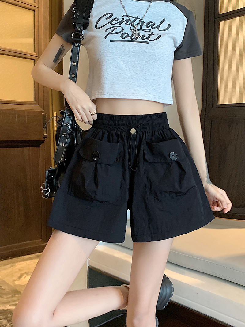 Real shot of summer thin Yamamoto pants with design pockets, large size shorts overalls for women, slightly fat casual shorts, loose