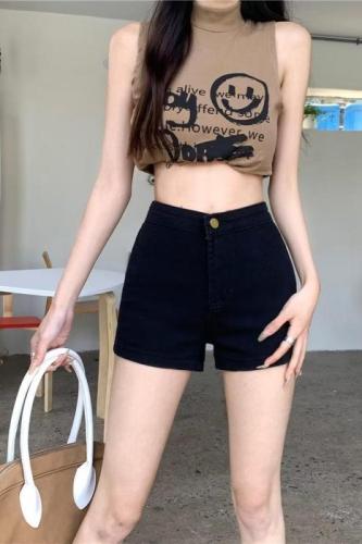 Real shot of denim shorts for women, high-waisted, slim, sexy and hip-hugging, tight-fitting spring and summer hot pants for hot girls WF78