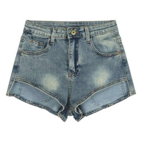 Retro washed cargo pocket high waist jeans Korean style loose wide leg shorts for women