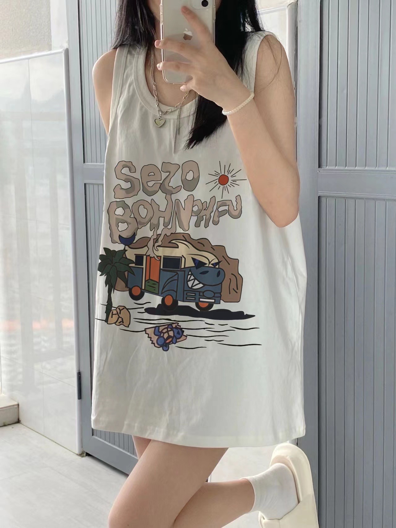 美式高街背心女夏季ins潮牌網紅無袖t恤休閒運動籃球坎肩長款上衣