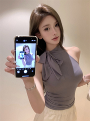 實拍 純欲高領掛脖細帶背心溫柔顯瘦緊身上衣女