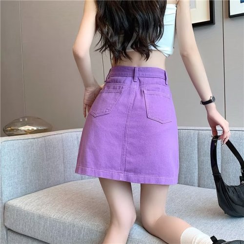 Actual shot of Japanese-style feminine skirt, simple and versatile, trendy high-waisted ins solid color A-line skirt, new literary style