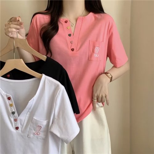 Real shot of round neck short style, popular temperament, versatile summer T-shirt, new Harajuku short-sleeved slim fit, lazy and fashionable for women