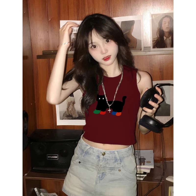 復古辣妹風修身背心女夏季高級感短款內搭無袖T恤