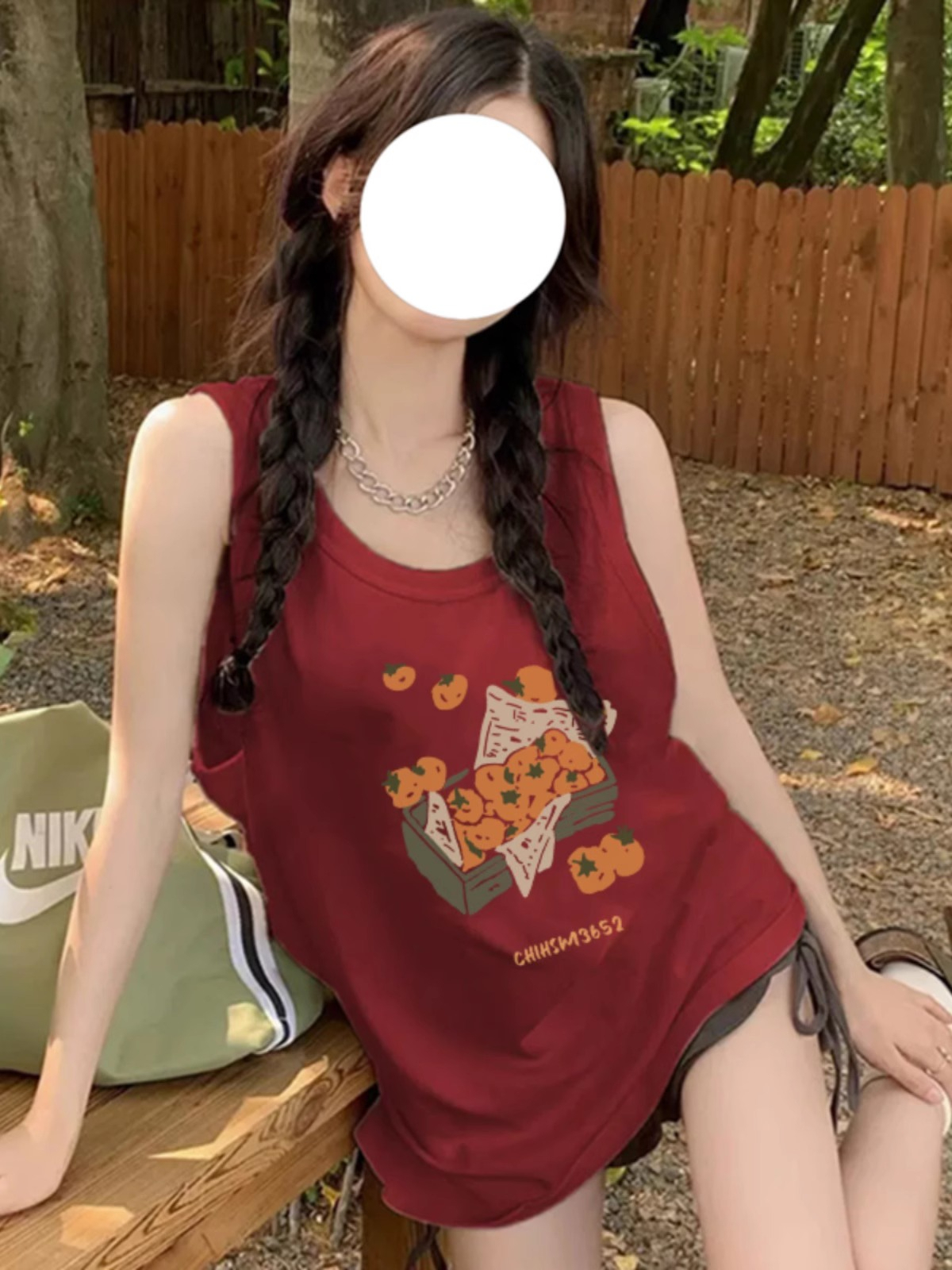 超好看酒紅色無袖背心女夏美式小眾寬鬆上衣