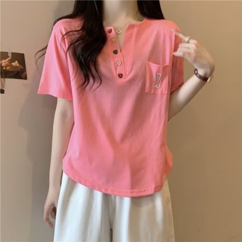 Real shot of round neck short style, popular temperament, versatile summer T-shirt, new Harajuku short-sleeved slim fit, lazy and fashionable for women