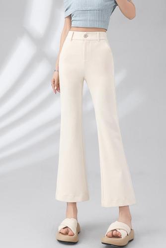 黑色喇叭裤女夏季2024新款垂感西裤高腰显瘦显高小个子九分微喇裤
