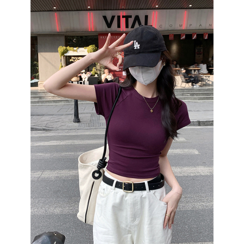 Real shot of pure cotton short T-shirt women's short-sleeved summer high-end flying sleeve pure lust hot girl round neck top