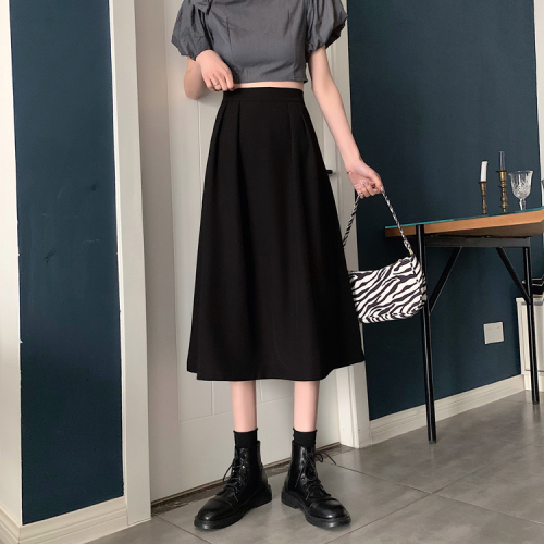 Real shot and real price ~ Retro pleated skirt for women 2021 spring new style elastic waist mid-length slim and versatile a-line skirt