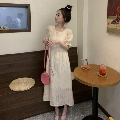 Real shot and real price Summer new Korean style French gentle style round neck embroidered lace long skirt