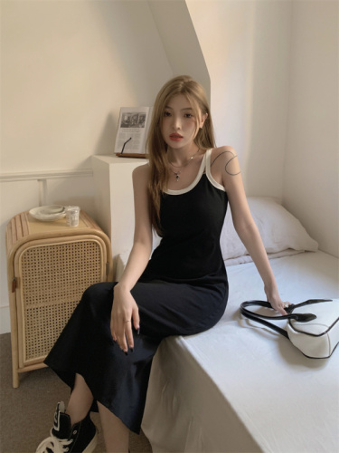 Real shot and real price Summer new contrasting color U-neck pure desire slimming comfortable slim suspender dress with chest pad