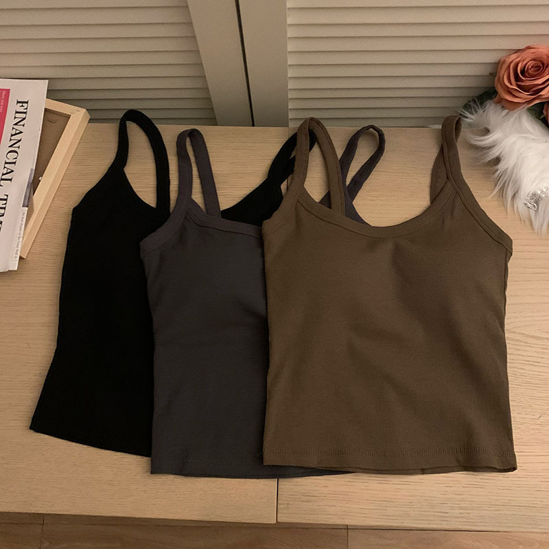 ~New solid color versatile all-in-one cup sling threaded cotton slim fit dopamine color vest