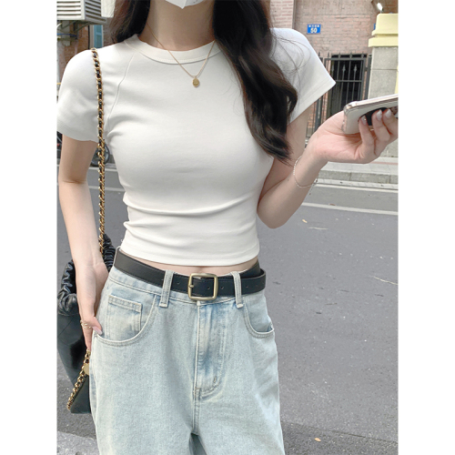 Real shot of pure cotton short T-shirt women's short-sleeved summer high-end flying sleeve pure lust hot girl round neck top
