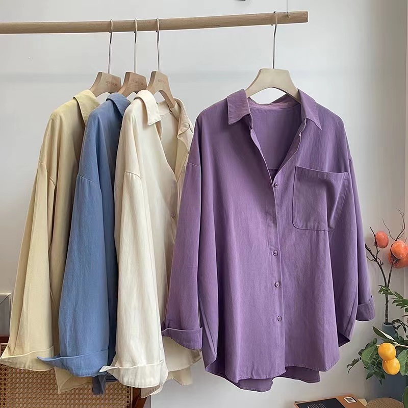 Pure cotton brushed high quality solid color college style shirt 2024 new style lazy loose top