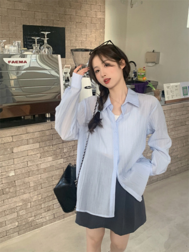 Real price and real shot Summer new Korean style loose slimming solid color air-conditioning shirt sun protection jacket for women