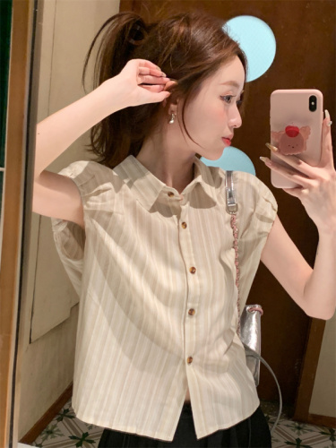 Real shot and real price Summer new Korean style shirt style short-sleeved striped shirt for small people