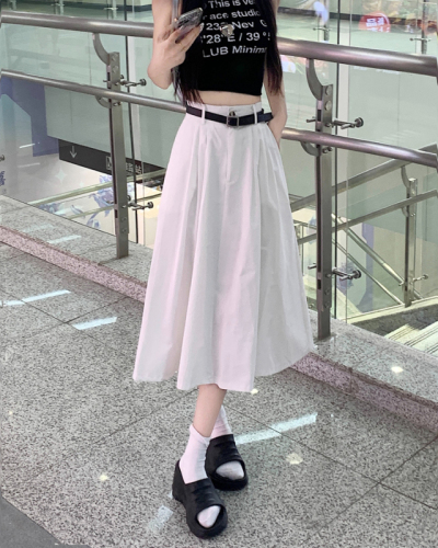 Actual shot and real price~Japanese crotch-covering workwear washed cotton pleated skirt for women summer slimming mid-length A-line umbrella skirt