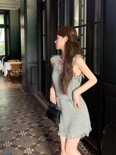 Actual shot, real price, retro fragrance style splicing lace textile sleeveless dress