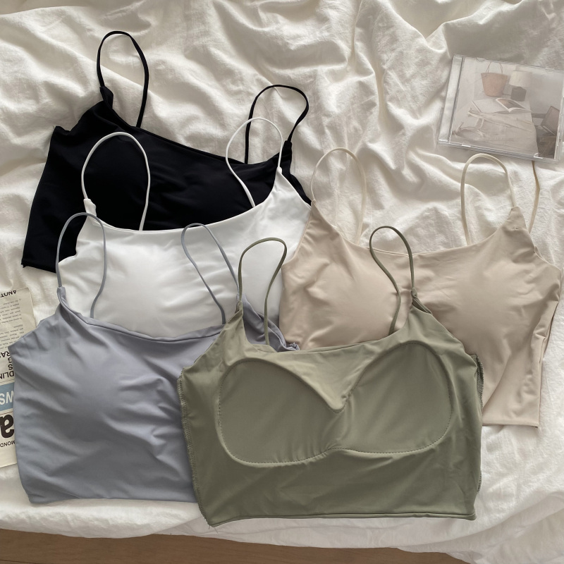 Actual shot and real price for early autumn ice silk inner wear sexy camisole for women with slim and beautiful back, tube top outer wear for women with breast wrapping