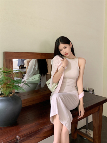 Real shot and real price removable breast pad knitted vest dress for women summer thin slim fit hip skirt reversible wear
