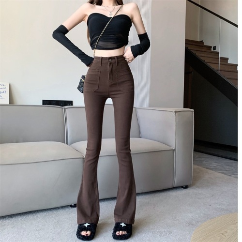 High-waisted slightly booted jeans for women 2023 new casual straight slim stretch trousers