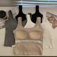 Hot girl's sexy pure lust camisole for women with breast pads and beautiful back, slim and short style, worn inside and outside the top