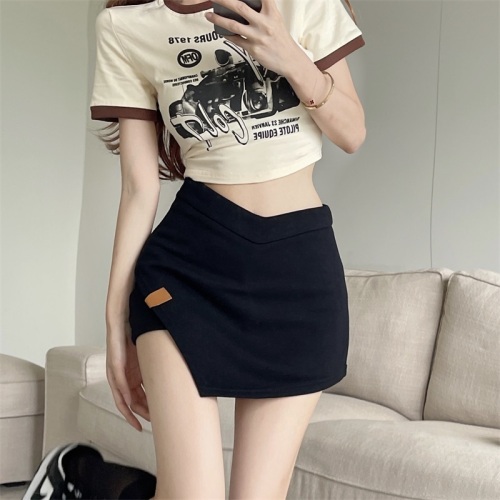 Real shot, real price, high waist, V-waist, irregular slimming skirt, hip-covering mini skirt